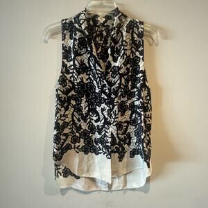 Wilfred black/white sleeveless silk button front blouse size small